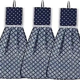 Kuber Industries 3 Pcs Microfiber Wash Basin Hand Towel with Hanging Loop | Soft Hanging Hand Towel for Kitchen and Bathroom | Quick-Dry Wash Basin Napkins for Everyday Use | Circle - Blue-image-2