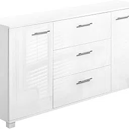 Furnilife Sideboard White with 3 Drawers Doors and Inner Shelves High Gloss Cupboard, Cabinet, Kitchen Storage Table Pantry Organizer Dining Furniture Living Room Home, 35D x 138W x 74H centimetres-picture-19
