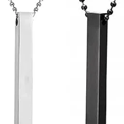fabula Jewellery Combo of 2 Silver & Black Stainless Steel 3D Cuboid Vertical Bar/Stick Pendant Necklace Chain For Men & Boys (NYJ106NYJ116_AFR1)-picture-11