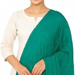 Women's Chanderi Cotton Dupatta with Zari Work, Crochet Lace Border, Emerald Green-picture-35