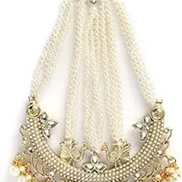 karatcart Gold Plated Pearl Beads Studded Peacock Design Kundan Passa for Women-picture-38