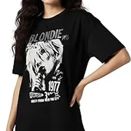 shaira fashion Blondie Rock Band T-Shirt, Pure Cotton Oversized Loose Baggy Fit Drop Shoulder Half Sleeve Round Neck Cool T-Shirt for Women/Girls (Available in from S to 2XL) image 1