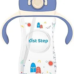 1st Step 330 ml BPA Free Anti-Spill Soft Silicone Weighted Straw Baby Sipper Cup with Twin Handle and Flip Top - Blue-picture-27