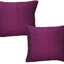 Dupion Silk Quilting Stripes Cushion Cover 24x24 inches(60x60 CMS) 2 pcs Set (Purple)-picture-25