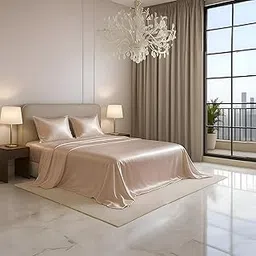 Luxe Ere Satin Bedsheet King Size (90x108) with 2 Pillow Covers, Ultra-Smooth 300TC Silky Fabric, Perfect for Home Decor, Gifting & Romantic Escapes- Golden Mirage-image-27