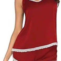 Women's Satin Camisole Babydoll Nightwear Set - Sleeveless Top with Black Lace Trim and Matching Shorts, Luxurious Sleepwear for Comfort and Elegance-image-24