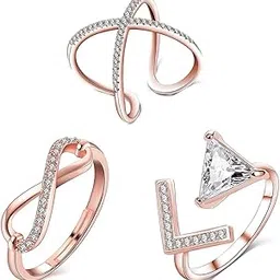 yellow chimes Rings for Women and Girls Crystal Ring |Adjustable Crystal Rings | Rose Gold Tone Combo of 3pcs Ring for Women | Birthday Gift For girls and women Anniversary Gift for Wife-picture-30