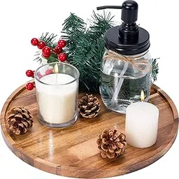 ETHOWEDEN Decorative Round Wooden Tray for Décor - 11x11 inch Set of 1 Beautiful Tray for Kitchen Dining Room Table - The Perfect Small Candle Tray for Coffee Table and Home Décor-picture-63