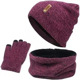3xWomen Winter Beanie Hat Scarf Hat Knitted Gloves Fleece Lining Rose red|Clothing, Shoes & Accessories | Mens Accessories | Hats-image-14