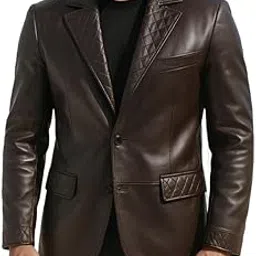 urbanhides Black Stitch Handcrafted Nappa Leather Casual Blazer for Men | Men's Leather Blazers, Chocolate Brown Leathers Blazer, Lambskin Blazers, Regular Fit, Three Pockets-picture-33