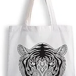 ashvah Canvas Tote Bags for Women, College Bag for Girls, Tote Bag for Shopping, Travel & Beach Bags for Women - Tiger - D No - 105-picture-32