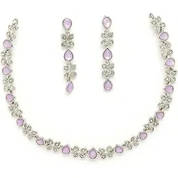 zeneme Rhodium Plated Silver Toned Butterfly Shaped Cubic Zirconia Studded Necklace With Earrings Jewellery Set For Women & Girls-picture-21