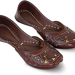 dfr Traditional Hand Crafted Brown Leather Rajasthani Stylish Punjabi Ethnic Comfortable Sole Cushioned Fancy Ethnic Bellies Mojari Jutti for Women and Girls, Color-DarkBrown6 Size 6-picture-57