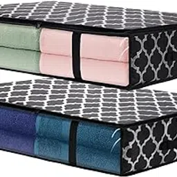 RAAHII Transparent Under Bed Storage bag, Multi-Purpose plastic Organiser for wardrobe Clothes, lehenga, Quilts, Pillows, bedsheets, saree, suits, Blankets and kids Toys (Black, Pack of 2) image 1