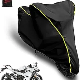 Waterproof Two Wheeler Cover for Kawasaki Ninja 400 Bike| UV Proof, Heat Resistant & All Weather Protection | Black & Yellow Piping Color | Durable & Triple Stitched - Custom Fit Cover-image-85