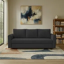 Clifton 3 Seater Sofa Cum Bed for Living Room (Black Fabric) Premium Fabric Sofa-picture-12