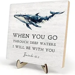 Bible Verses Wooden Plaque Sign, God Is Within Her She Will Not Fall Psalm 46:5 Christian Sign for Home Office Desk Decor, Inspirational Christian Bible Verse Sign Decor (Beige3, 5.9x5.9inches) image 1