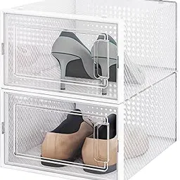 Smart Saver Shoe Boxes, Pack Of 2 Shoe Storage Organizers, Stackable Clear Plastic Boxes For Closet, Sneakers, Fit Up To Uk Size 10, Transparent And White, 33.4 x 23 x 14.5 cm-image-14