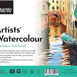 BRUSTRO Artists Watercolour Pad | 25% Cotton, 300 GSM, A5, Wiro Bound, Spiral, Cold Pressed, 12 Sheets, 24 Perforated Pages | Ideal for Watercolors, Acrylic, Tempera, Gouache, Ink, Pastels.-image-53