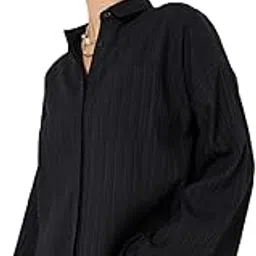 styli Women Spread Collar Casual Shirt - Solid Opaque Design with Button Placket, Long Sleeves, and Curved Hem, Stylish Everyday Wear Shirts for Women image 1