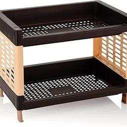 Viva Small Size, 2 Layer Rack For Office, Kitchen (Size: 27Cm X 17Cm X 20Cm) - Multipurpose Rack | Stand | Organizer Storage Shelf Standing & Wall Hanging Rack (2, Brown) - Plastic-image-1