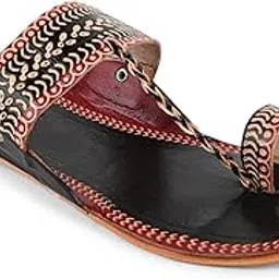 style socio fashions Traditional Kolhapuri Toe Ring Sandals, Ethnic Leather Flats for Women and girls vibrant colors-picture-42