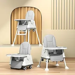 Cockatoo-Kids BiteBuddy 3-in-1 Foldable Baby High Chair with Double Removable Tray, Booster Seat & Wheels, Adjustable Feeding Chair for Kids, Anti-Slip Legs, 3-Point Harness – 3M to 5Y, 40kg Grey-picture-23