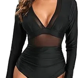 nesy Women's One Piece Long Sleeve Rash Guard Swimsuits UV Protection Bathing Suit Zipper Printed Surfing Swimwear-picture-18