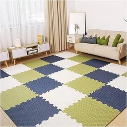 Fitness Puzzle Mat, Gym Floor Mat, Exercise Mat, EVA Foam Interlocking Tiles, Flooring for Home Gym Equipment and Workouts, 12mm (Navy Blue - Green - White, 6 Tiles - 24 Square Feet)-picture-11