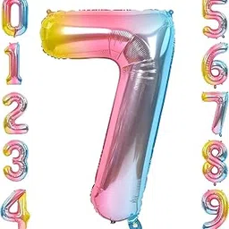 FI - FLICK IN 1 Pc Big Size Number 7 Foil Balloon 32 Inch Large Rainbow Number Foil Balloon Gradient 0 to 9 Number Balloons for Decoration 7th Birthday Anniversary Decoration Items(Pack of 1,Rainbow) image 1