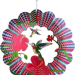 CONSILA 12"x 12" 3D Stainless Steel Wind Spinners| Laser Cut Metal Art Hummingbird Pattern| Garden Yard Hanging Wind Spinners| Spinner for Outside, Outdoor, Patio, Yard Art (Color : Army Green)-image-25