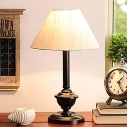 tu casa Off White Cotton Shade with Black Metal-Iron Base Table Lamp | Elegant Bedside & Desk Lamp for Bedroom, Living Room, Office, Home Décor & Gifting (Height : 17 Inch/No Blub Included)-picture-23