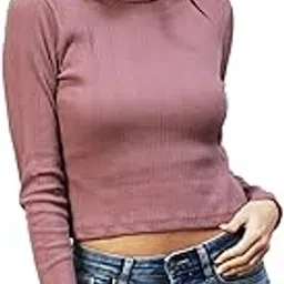 Cotton Rib Top for Women | High Neck Full Sleeves Crop Top for Women | Stylish, Western Crop Top for Women-image-17