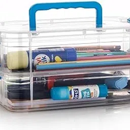 GROFFY plastic boxes for Storage transparent, Space Saving Organiser with Lid Portable & Stackable for Jewelry, Beads, Crochet, Sewing, Scrapbooking DIY Craft (Blue, 2 tier)-picture-22