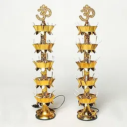 Saleberate Electric Golden LED Diya Lamp with Om Design | Multi-Layer Temple Pooja Diya Light for Home, Mandir & Festivals (2, 5 Layer)-image-21