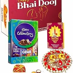 Bhai Dooj Tika Thali Set for Brother with Celebration Chocolate Gift Pack Combo,Greeting Card,Tilak,Chawal,Chandan,Mishri for Little or Elder Brother-image-87
