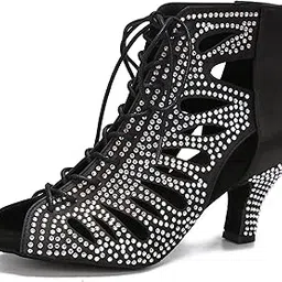 luixiu Ballroom Dance Shoes for Social Dancer Beginner 2.5 Inches Lace-Up Latin Swing Practice Dancing Sandals LX04-picture-35