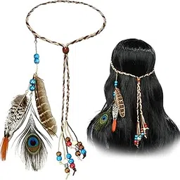 obmwang Boho Feather Headbands Indian Feather Headband Peacoak Headpieces Festival Costumes Hair Accessories for Women and Girls-picture-30