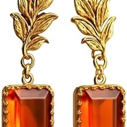 glitters trend orange Gem Stone Rectangular Shape 18 K Gold Plated Earrings For Women | Anti-Tarnish, Waterproof, 316 Grade PVD Coating, Hypoallergenic Jewellery-picture-44
