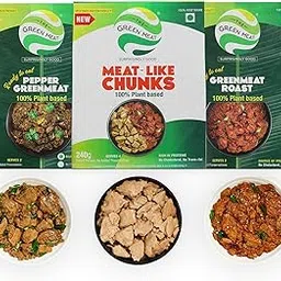The Greenmeat - Ready to Cook & Eat Combo Pack - Plant Based Curry Cuts/Chunks + Pepper Greenmeat Curry + Roast Greenmeat Curry - 100% Plant Based & Vegetarian Meat Substitute (240g + 250g + 250g, (Pack of 3))-image-9
