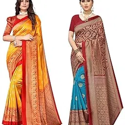 yashika Women's Combo Art Silk Printed Saree With Blouse Piece Pack Of 2(MINALI MUSTARD-METRO RAMA)-picture-39