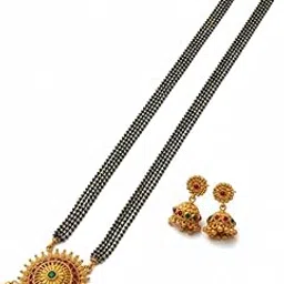 aaiku Traditional Temple Polish Pendant Mangalsutra with Earrings | Antique Gold Plated Black Bead Long Chain Design Bridal Jewelry | Mangal Sutra for Women and Girl Stylish-picture-47
