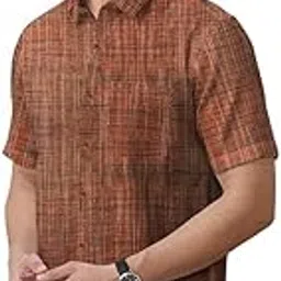 Men Khadii Cotton Half Sleeves Jharna Striped Collar Neck Regular Casaul Shirt-picture-24