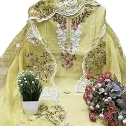 Stylish Womens Chanderi Cotton Un Stitched Salwar Suit Material with Dupatta | Embroidered Salwar Suit, Dress Material for Womens & Girls-image-9