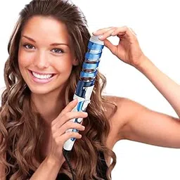Alisa Curlz Professional Ceramic Hair Curling Iron, Blue and White, LED Display, 360° Swivel Cord, Secure Hold Clip, Spiral Guide Design for All Hair Types-picture-15