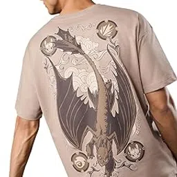 the souled store HTTYD: Let's Fly Men and Boys Short Sleeves Round Neck Beige Graphic Printed Cotton Breathable Lightweight All-Season Oversized T-Shirt-picture-18
