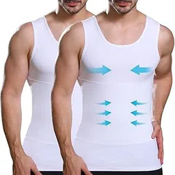 GVV Men’s Compression Shirt 2-Pack Slimming Body Shaper White Undershirt Vest Sleeveless Tummy Control Tank Top-picture-33