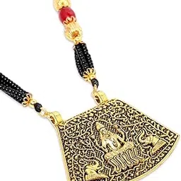 Gold Plated Long Mangalsutra Mata Laxmi/Elephant Pendant 4 Line Gold & Black Beads Chain Stylish Necklace Fancy Tanmaniya Designs For Women (35 Inches)-image-71