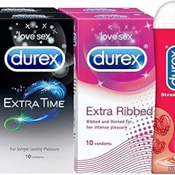 Pleasure Packs (Durex Extra Time 10s, Extra Ribbed 10s, Extra Time 10s, Extra Ribbed 10s, Strawberry 50 ml)-image-25