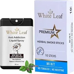 White Leaf Premium Herbal Ayurvedic Herbs Cigarettes Mint Flavoured(Pack Of 10) With 20ml Shot Non Addiction Mouth Spray 100% Tobacco Free, Nicotine Free |Smoking Cessation(Non Addictive) image 1